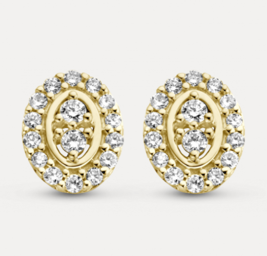 14 KARAAT GEEL GOUDEN OORSTEKERS MET DAARIN LABGROWN DIAMOND.
Man Made GG Briljant oorsieraden 0.25 crt H/Si mm ovaal.